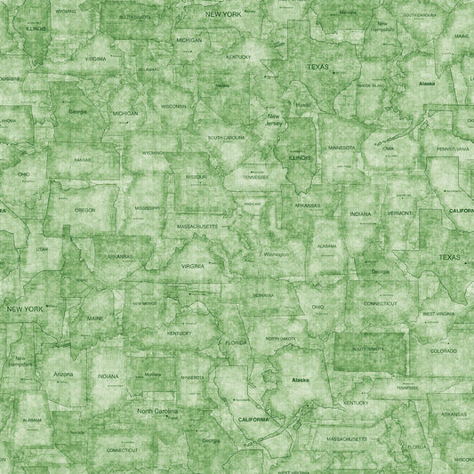 SALE On The Road Again US States Tonal 30742 Avocado H - QT Fabrics - Map Tone-on-Tone - Quilting Cotton Fabric