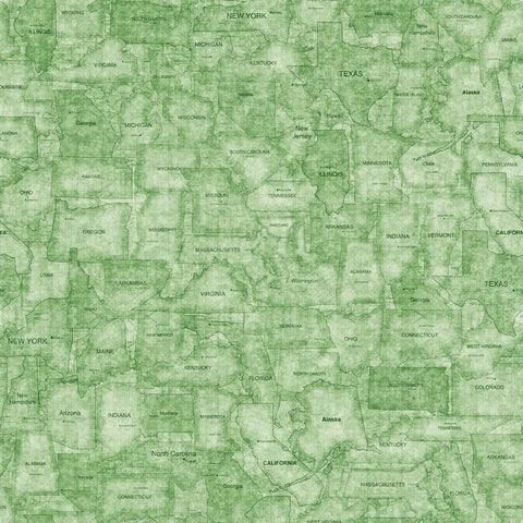 On The Road Again US States Tonal 30742 Avocado H - by QT Fabrics - Map Tone-on-Tone - Quilting Cotton Fabric
