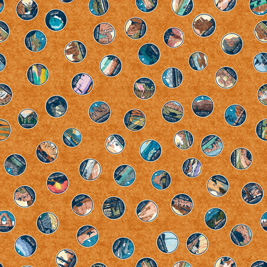 On The Road Again National Park Medallions 30741 Pumpkin O - - QT Fabrics - Parks Circles - Quilting Cotton Fabric