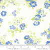 Image of the Hollyhocks Roses Floral Jasmine Sky quilting cotton fabric by Moda Fabrics. Features roses and leaves on a cream background. 
Cute Little Fabric Shop