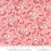 Image of the Hollyhocks Roses Bloom Carnation Pink quilting cotton fabric by Moda Fabrics. Features flowers and leaves on a pink background. 
Cute Little Fabric Shop