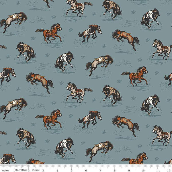 Fat Quarter End of Bolt - John Wayne Courage Horses C14301 Storm - Riley Blake Designs - Western - Quilting Cotton Fabric - Licensed Product