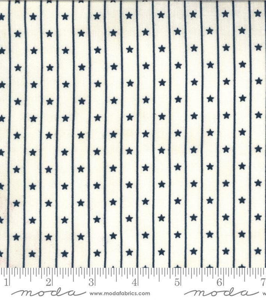 35" End of Bolt - SALE American Gathering Star Row 49126 Cream Navy - Moda - Americana Patriotic Blue Stripes Cream - Quilting Cotton Fabric