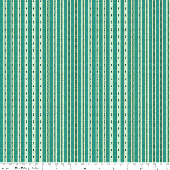Image of the Stitcher's Flannel Ticking Teal flannel fabric by Vicki McCarty for Riley Blake Designs. Features small ticking stripes on a teal background.
Cute Little Fabric Shop