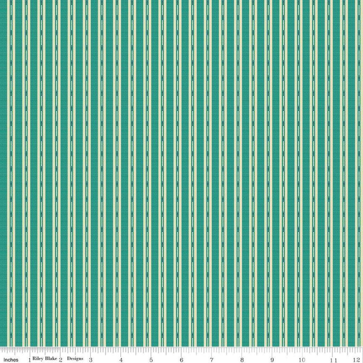 Image of the Stitcher's Flannel Ticking Teal flannel fabric by Vicki McCarty for Riley Blake Designs. Features small ticking stripes on a teal background.
Cute Little Fabric Shop