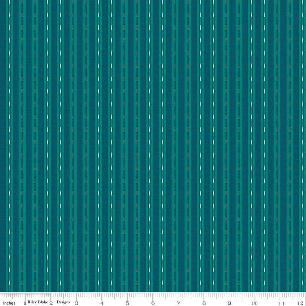 Image of the Stitchers Flannel Ticking Blue flannel fabric by Vicki McCarty for Riley Blake Designs. Features small ticking stripes on a teal background.
Cute Little Fabric Shop