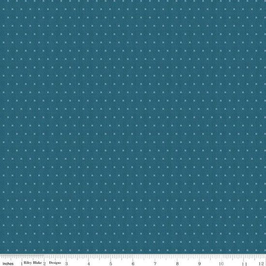 Image of the Stitchers Flannel Dots Blue flannel fabric by Vicki McCarty for Riley Blake Designs. Features small dots on a denim blue background.
Cute Little Fabric Shop