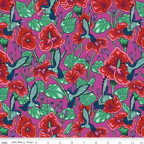 Image of the Botanic Blast Hummingbird Floral Raspberry quilting cotton fabric by Sew Yeah Quilting for Riley Blake Designs. Features  flowers and hummingbirds on a pink background.
Cute Little Fabric Shop