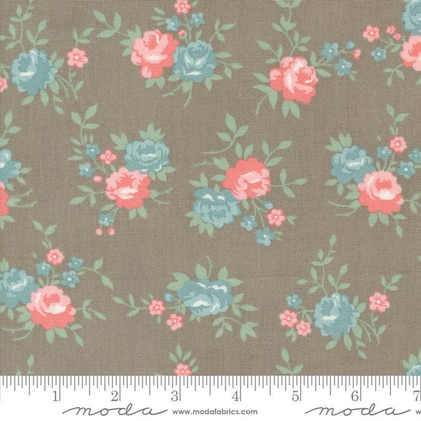 Image of the Rosemary Cottage Roses Cedar quilting cotton fabric by Moda Fabrics. Features multicolored roses on a brown tan background.
Cute Little Fabric Shop