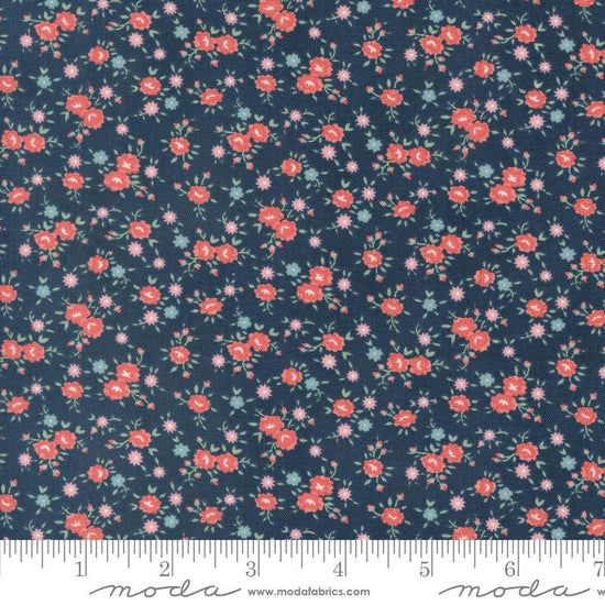 Image of the Rosemary Cottage Ditsy Navy Rosemary quilting cotton fabric by Moda Fabrics. Features small flowers on a navy blue background.
Cute Little Fabric Shop