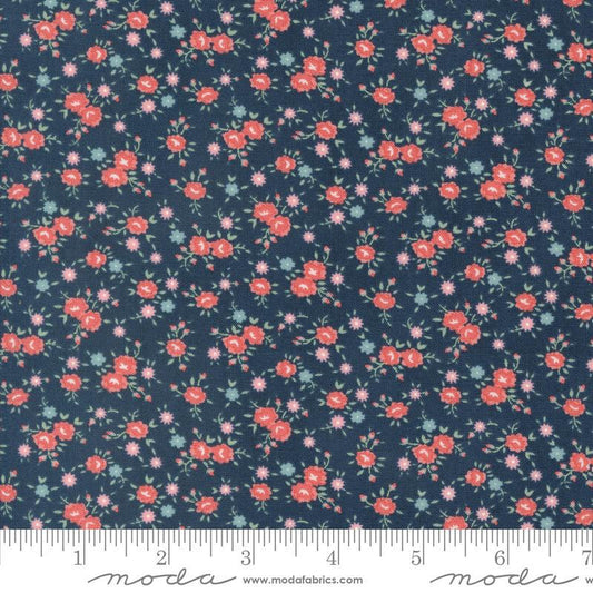 Image of the Rosemary Cottage Ditsy Navy Rosemary quilting cotton fabric by Moda Fabrics. Features small flowers on a navy blue background.
Cute Little Fabric Shop