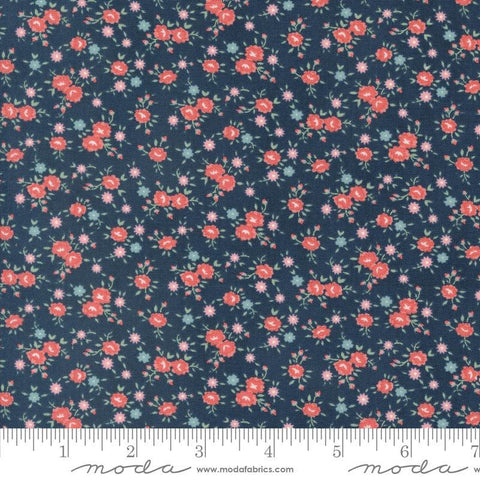 Image of the Rosemary Cottage Ditsy Navy Rosemary quilting cotton fabric by Moda Fabrics. Features small flowers on a navy blue background.
Cute Little Fabric Shop