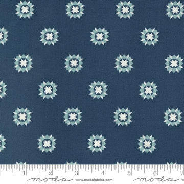 Image of the Rosemary Cottage Blenders Navy quilting cotton fabric by Moda Fabrics. Features small circular flowers scattered on a dark blue background.
Cute Little Fabric Shop