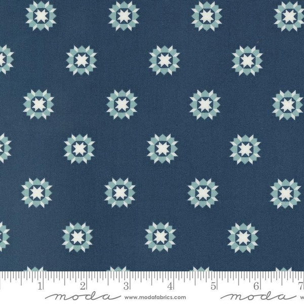Image of the Rosemary Cottage Blenders Navy quilting cotton fabric by Moda Fabrics. Features small circular flowers scattered on a dark blue background.
Cute Little Fabric Shop