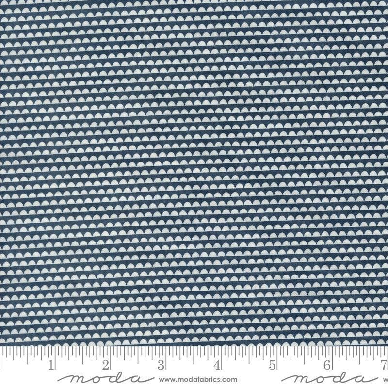 Image of the Rosemary Cottage Stripes Navy quilting cotton fabric by Moda Fabrics. Features navy and cream scalloped stripes.
Cute Little Fabric Shop