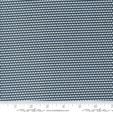 Image of the Rosemary Cottage Stripes Navy quilting cotton fabric by Moda Fabrics. Features navy and cream scalloped stripes.
Cute Little Fabric Shop