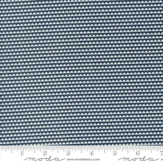 Image of the Rosemary Cottage Stripes Navy quilting cotton fabric by Moda Fabrics. Features navy and cream scalloped stripes.
Cute Little Fabric Shop