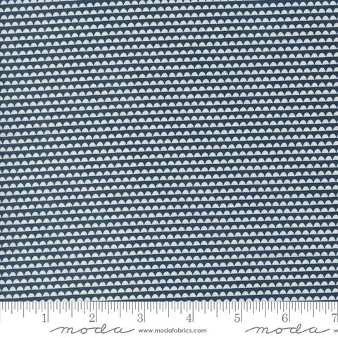 Image of the Rosemary Cottage Stripes Navy quilting cotton fabric by Moda Fabrics. Features navy and cream scalloped stripes.
Cute Little Fabric Shop