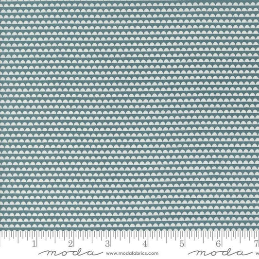 Image of the Rosemary Cottage Stripes Lake quilting cotton fabric by Moda Fabrics. Features teal blue and cream scalloped stripes.
Cute Little Fabric Shop