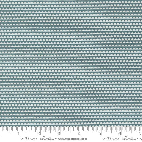 Image of the Rosemary Cottage Stripes Lake quilting cotton fabric by Moda Fabrics. Features teal blue and cream scalloped stripes.
Cute Little Fabric Shop