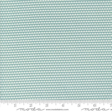 Image of the Rosemary Cottage Stripes Sky quilting cotton fabric by Moda Fabrics. Features light teal blue and cream scalloped stripes.
Cute Little Fabric Shop