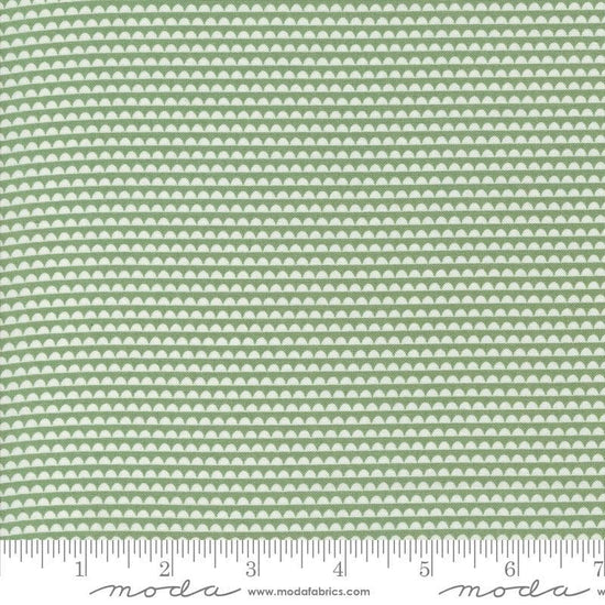Image of the Rosemary Cottage Stripes Rosemary quilting cotton fabric by Moda Fabrics. Features green and cream scalloped stripes.
Cute Little Fabric Shop
