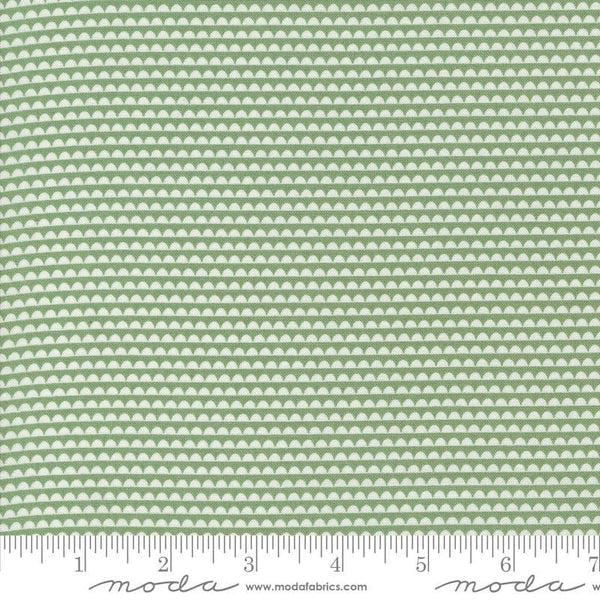 Image of the Rosemary Cottage Stripes Rosemary quilting cotton fabric by Moda Fabrics. Features green and cream scalloped stripes.
Cute Little Fabric Shop