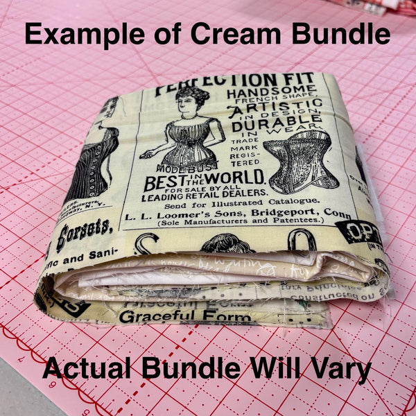 Image of a cream mystery bundle using quilting cotton fabric by Riley Blake Designs. Features a cream bundle. 
Cute Little Fabric Shop