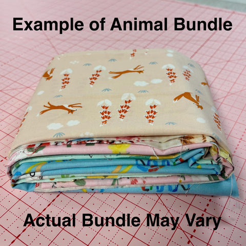 Image of an animal themed mystery bundle using quilting cotton fabric by Riley Blake Designs. Features an animal bundle. 
Cute Little Fabric Shop