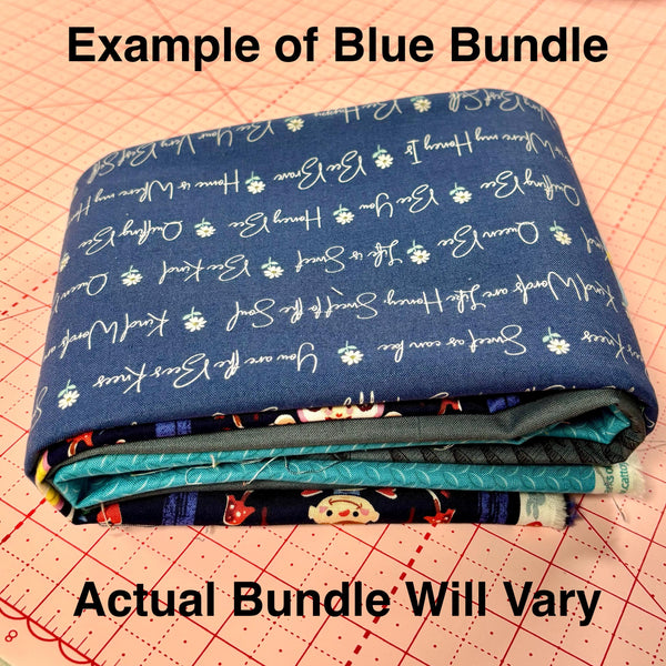 Image of a blue themed mystery bundle using quilting cotton fabric by Riley Blake Designs. Features a blue bundle. 
Cute Little Fabric Shop