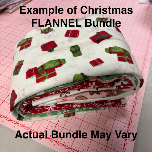 Image of a flannel christmas themed mystery bundle using quilting cotton fabric by Riley Blake Designs. Features a Christmas flannel bundle. 
Cute Little Fabric Shop