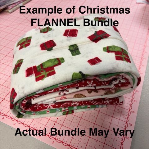 Image of a flannel christmas themed mystery bundle using quilting cotton fabric by Riley Blake Designs. Features a Christmas flannel bundle. 
Cute Little Fabric Shop