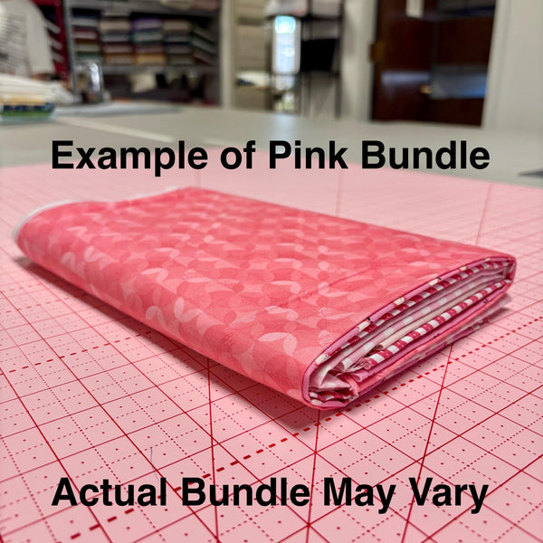 Image of a pink themed fat quarter mystery bundle using quilting cotton fabric by Riley Blake Designs. Features a pink bundle. 
Cute Little Fabric Shop