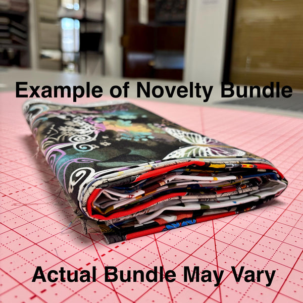 Image of a novelty themed fat quarter mystery bundle using quilting cotton fabric by Riley Blake Designs. Features a novelty bundle. 
Cute Little Fabric Shop