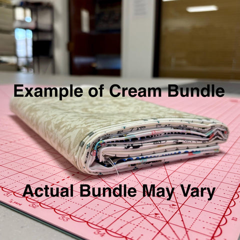 Image of a cream themed fat quarter mystery bundle using quilting cotton fabric by Riley Blake Designs. Features a cream  bundle. 
Cute Little Fabric Shop