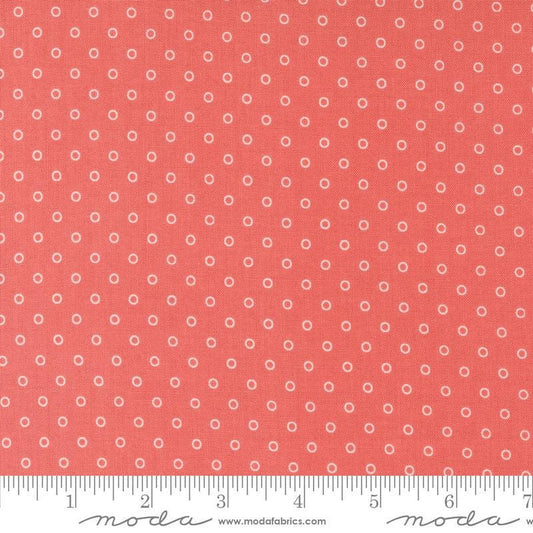 Image of the Rosemary Cottage Dots Strawberry quilting cotton fabric by Moda Fabrics. Features small circle dots on a coral background.
Cute Little Fabric Shop