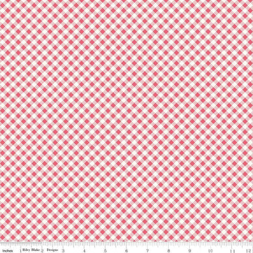 Bee Ginghams Lisa C12556 Tea Rose - Riley Blake - 3/16" PRINTED Gingham Diagonal Plaid Check - Lori Holt - Quilting Cotton Fabric