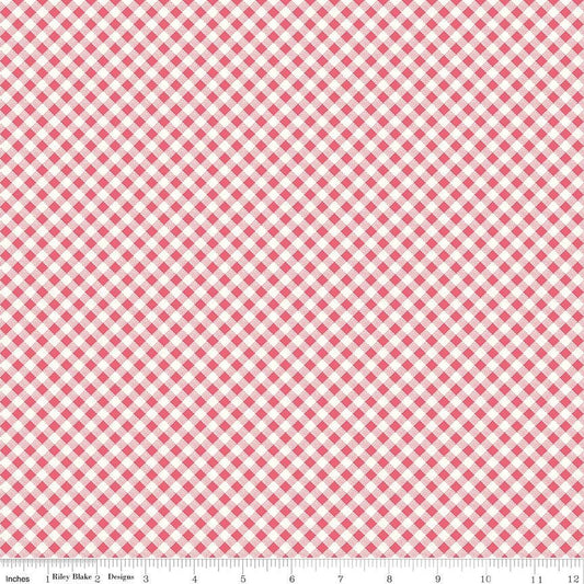 Bee Ginghams Lisa C12556 Tea Rose - Riley Blake - 3/16" PRINTED Gingham Diagonal Plaid Check - Lori Holt - Quilting Cotton Fabric