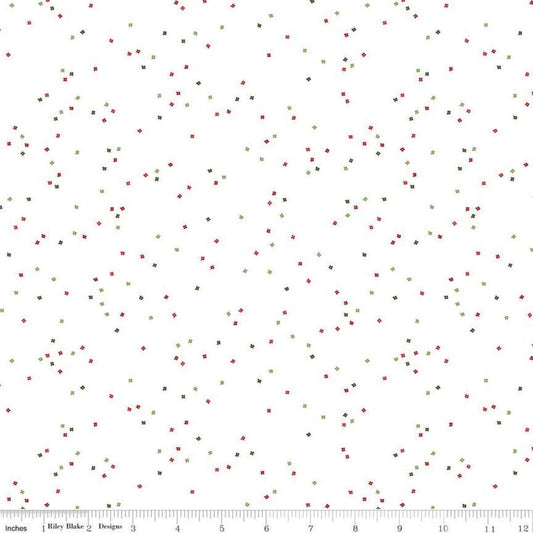 DEAL Blossom on White C730 Santa Claus - Riley Blake Designs - Floral Flowers Tiny Confetti Blossoms Christmas - Quilting Cotton Fabric