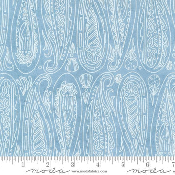Serena Shores Paisley Breeze quilting cotton fabric by Robin Pickens for Moda Fabrics. Features illustrated paisley seashells on a light blue background. 
Cute Little Fabric Shop