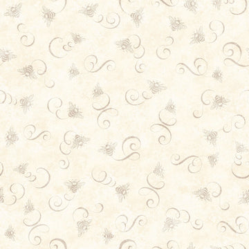 Queen Bee Bee & Scroll Toss 30489 Cream E - QT Fabrics - Small Bees Swirls - Quilting Cotton Fabric
