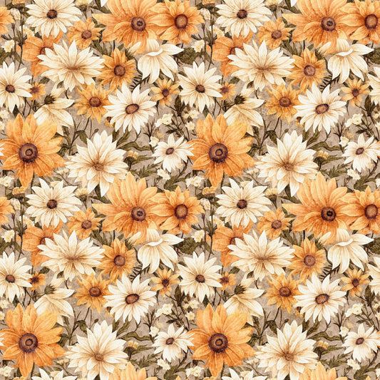 DEAL MINKY Queen Bee Packed Floral 60" Wide 30487 Tan - QT Fabrics - Floral Flowers Sunflowers - 100% Polyester