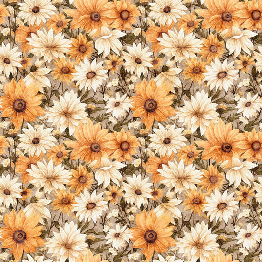 Queen Bee Packed Floral 30487 Tan A - QT Fabrics - Floral Flowers - Quilting Cotton Fabric