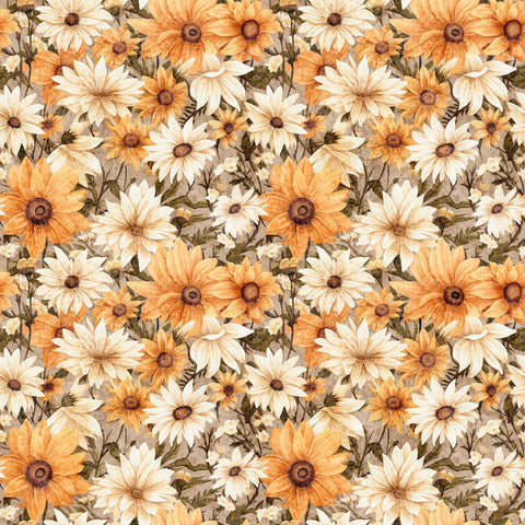 Queen Bee Packed Floral 30487 Tan A - by QT Fabrics - Floral Flowers - Quilting Cotton Fabric