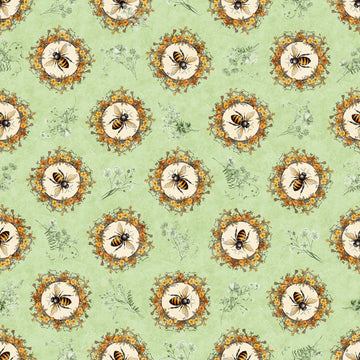 Queen Bee Bee Circle Vignette 30484 Light Sage H - QT Fabrics - Vintage Flowers Floral - Quilting Cotton Fabric