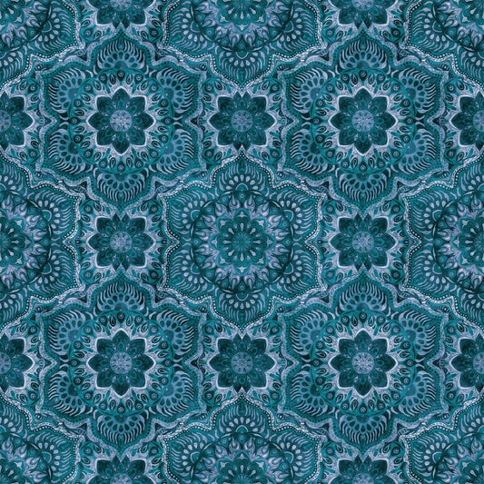3-Yard Cut - SALE Queen Bee Floral Medallion WIDEBACK 30490 Denim W - QT Fabrics - 108" - Quilting Cotton Fabric