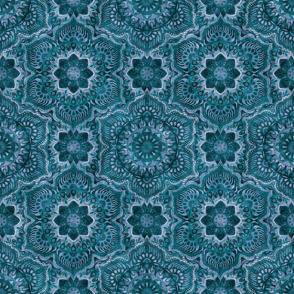 SALE MINKY Queen Bee Flower Medallion 60" Wide 30490 Denim - QT Fabrics - Geometric Flowers Floral - 100% Polyester