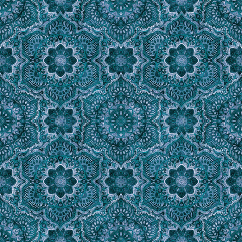 SALE MINKY Queen Bee Flower Medallion 60" Wide 30490 Denim - QT Fabrics - Geometric Flowers Floral - 100% Polyester