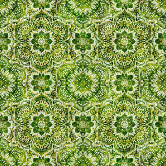 SALE Queen Bee Flower Medallion 30490 Green G - QT Fabrics - Geometric Floral Flower - Quilting Cotton Fabric