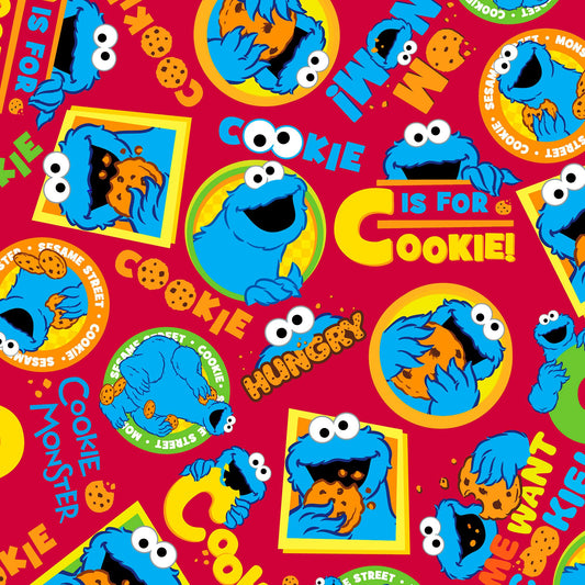 26" End of Bolt - Sesame Street Cookie Monster 27536 Red  - by QT Fabrics - Quilting Cotton Fabric
